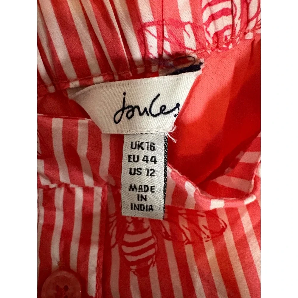 Red‎ White Striped Bee Print Button Front Tiered Midi Skirt Womens